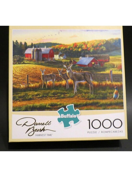 Buffalo Games Other - Darrell Bush Harvest Time Buffalo Puzzle 1000 pieces with Poster Deer Buck